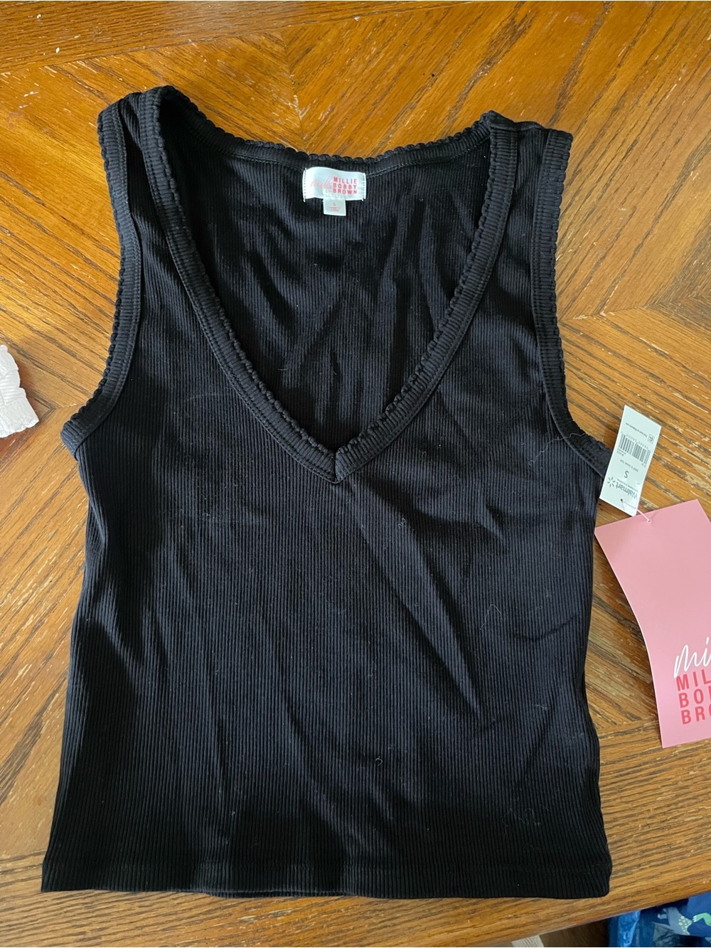 Millie Bobby Black Ribbed V-Neck Tank